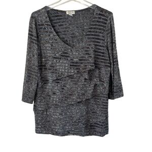 One World Layered Tiered Top Camo Colored Striped 3/4 Sleeves Size Large Stretch